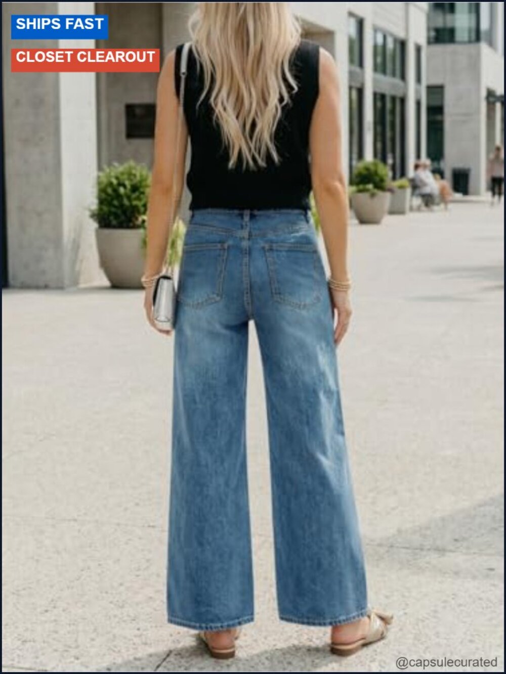 Wide Leg High Waisted Jeans with Stretch, Front Pockets, Vintage Baggy Flare - Picture 5 of 6